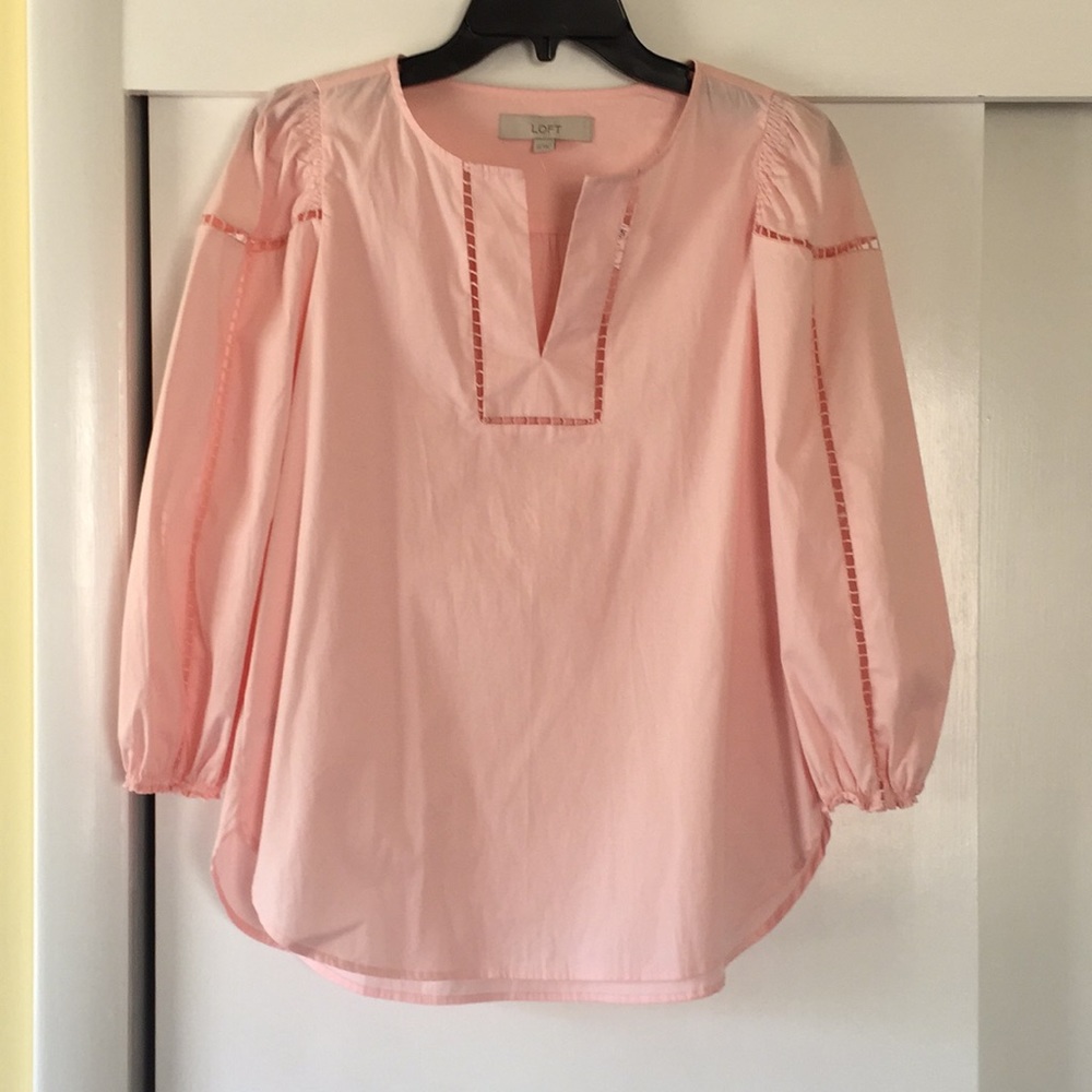 Pink LOFT blouse with ladder eyelets